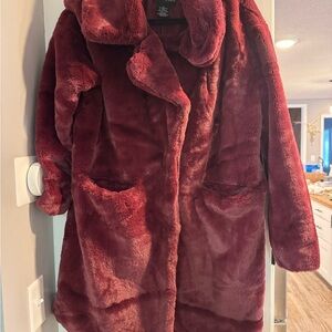 NEW Luxurious Faux Fur Marc Edwards Burgundy Coat